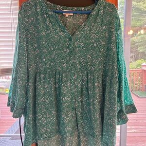 Cynthia Rowley Teal Floral Blouse